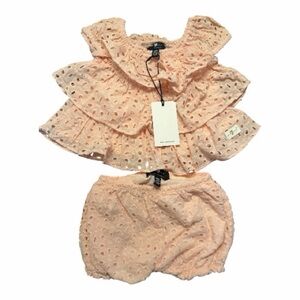 Baby Girl Peach Eyelet Ruffle Top & Bloomers Set